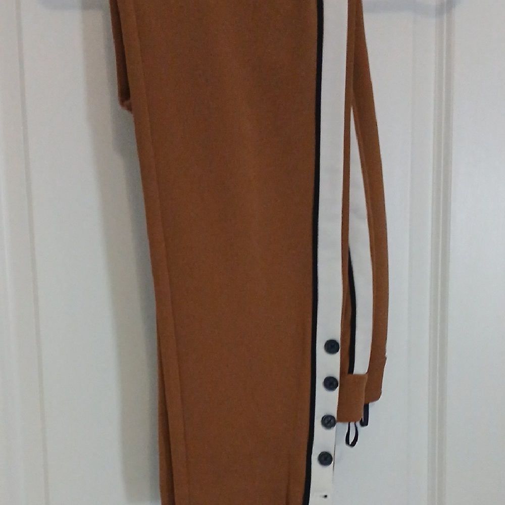 Tan Track Pants with White Stripe
